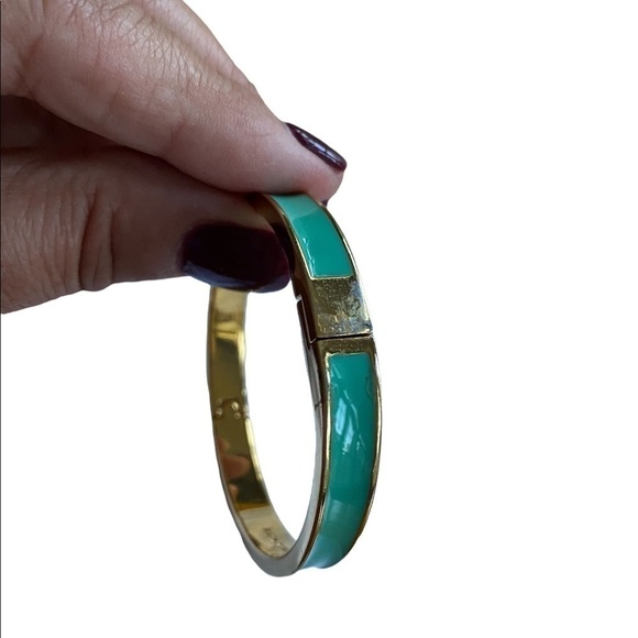Kate Spade New York Like Hotcakes Gold Tone Teal Enamel Bangle Bracelet with Bag - Picture 11 of 15